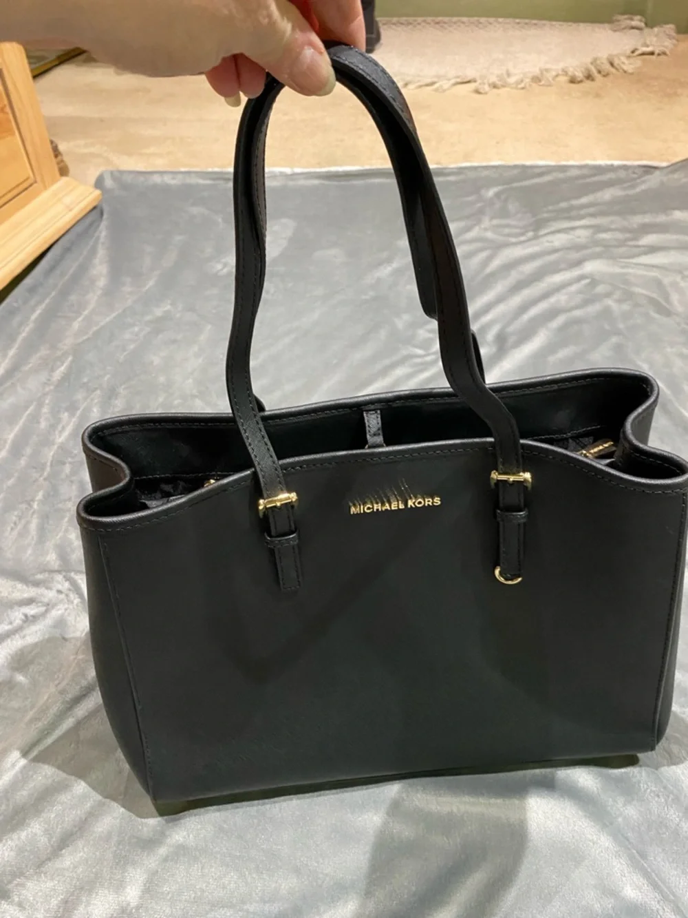 Michael Kors Black Leather Tote with Gold Hardware - Picture 5 of 13